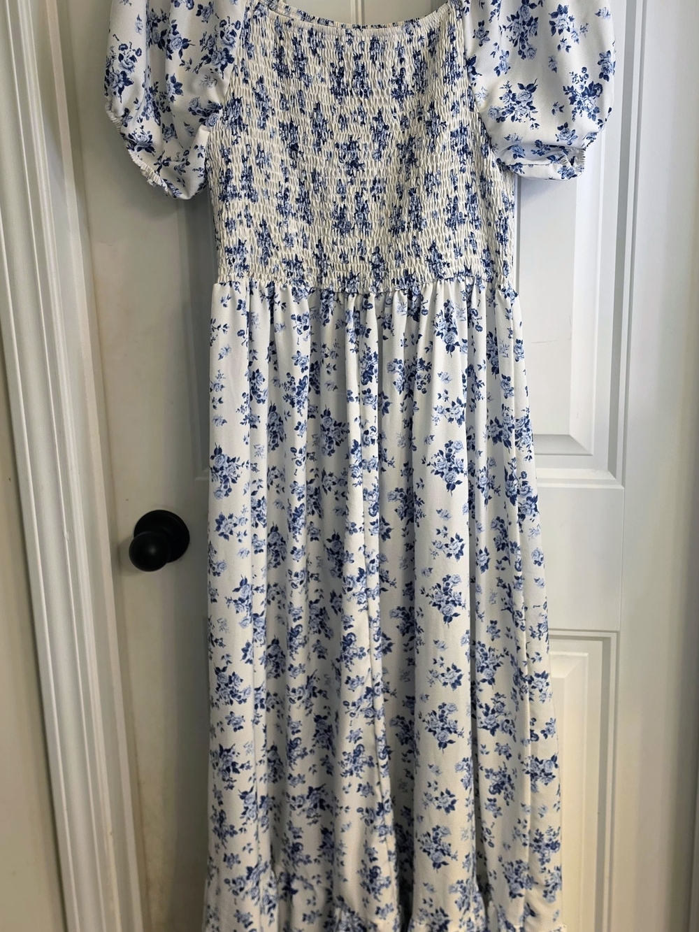 Blue Floral Smocked Women's Plus Dress